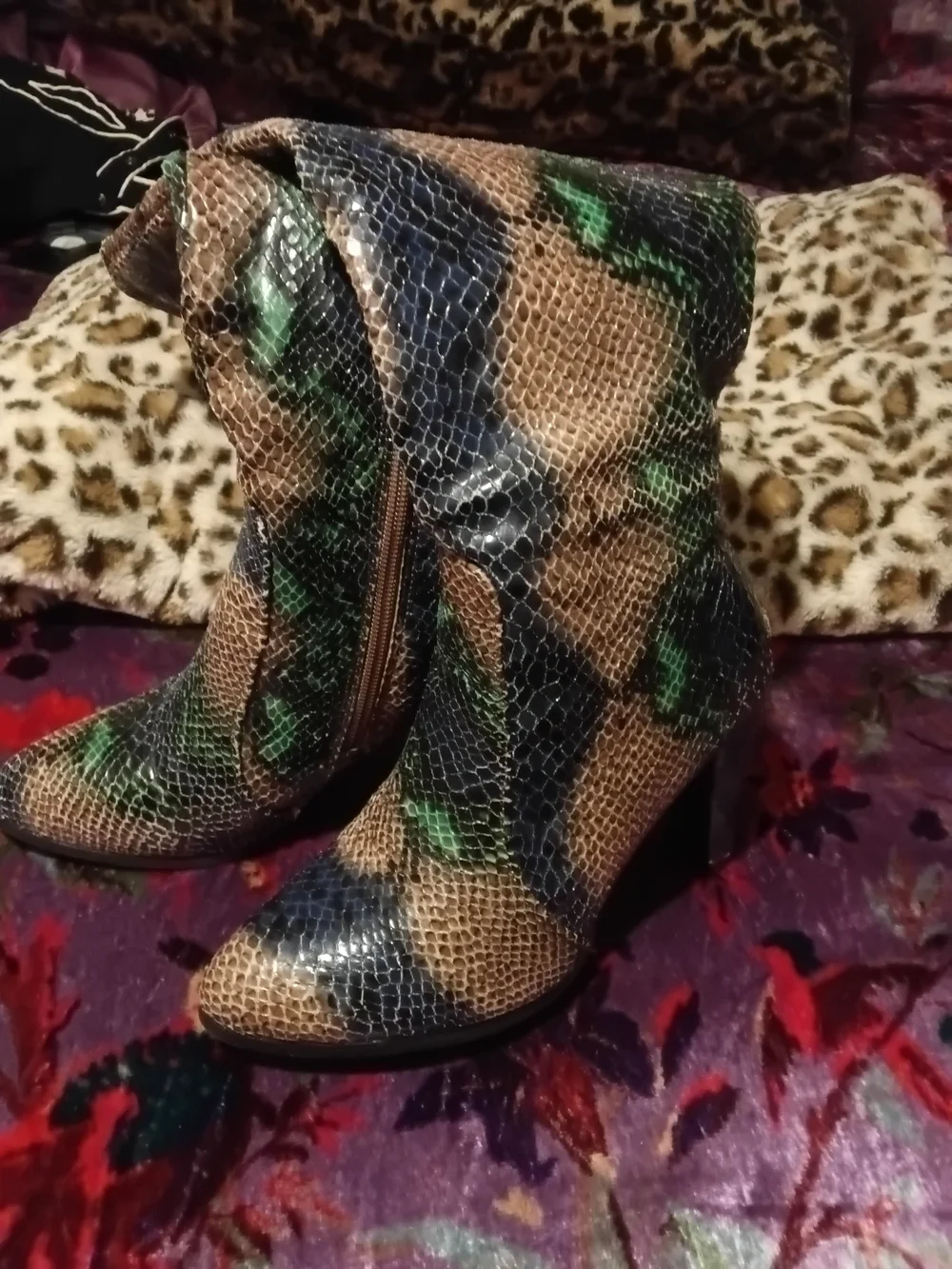Catherine Malandrino Green & Black Snake-Print Over-the-Knee Boots